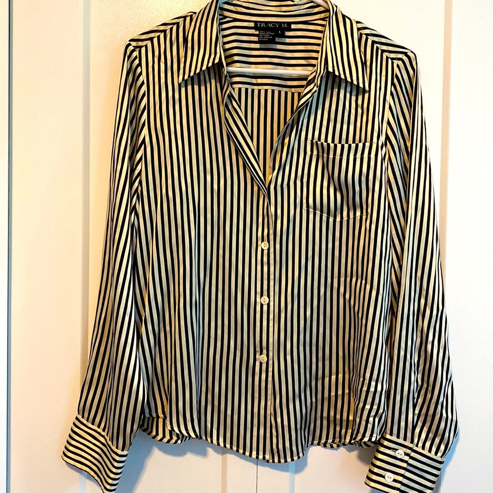 💯% Silk Striped Long Sleeve by Tracy M |Size Large